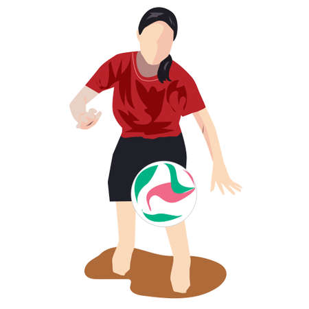 Illustration, vector, girl playing beach ball On a white backgroundのイラスト素材