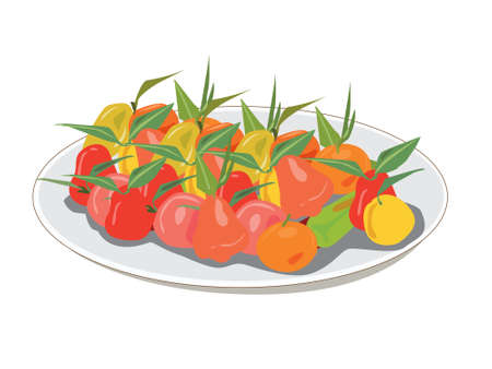 Vector illustrations Kanom Look choup Thai dessert,placed on a plateのイラスト素材