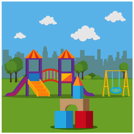 Illustration of a playground vector with players on the lawnのイラスト素材