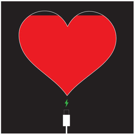 Vector illustration Red heart shape with black background.のイラスト素材