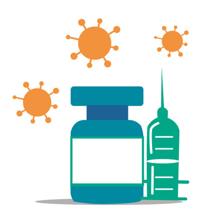 Heart symbol, virus, needle and vaccine On a white backgroundのイラスト素材
