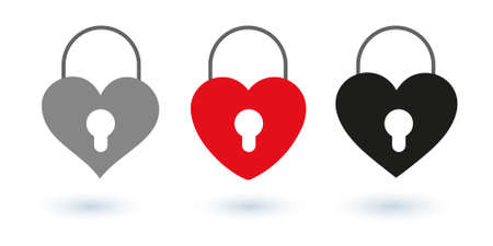 Heart key collection of three colors, on white background, vectorのイラスト素材