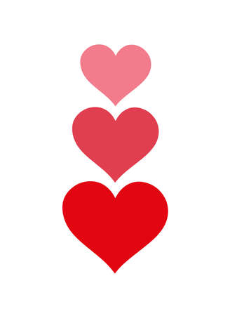 A collection of three hearts of different sizes in red on a white background.のイラスト素材