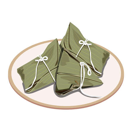 Chinese New Year's food, Zongzi Chinese dessert, vector, Ancient Chinese dessert chinese pastry in the shape of a basket.のイラスト素材