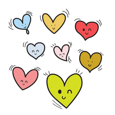 Collection of cartoon hearts, icons, web, cute on white background.のイラスト素材