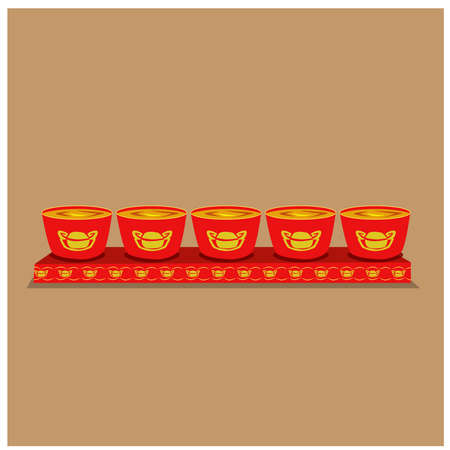 Vector illustration, a cup of worship Chinese tea, put tea inside. on a brown background, worshiping gods, festivals, temples, shrinesのイラスト素材