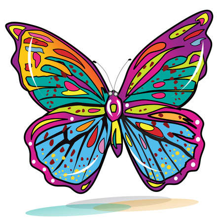 Graffiti illustration butterfly, street art, colorful, good for card making, artwork, shadow on white background.のイラスト素材