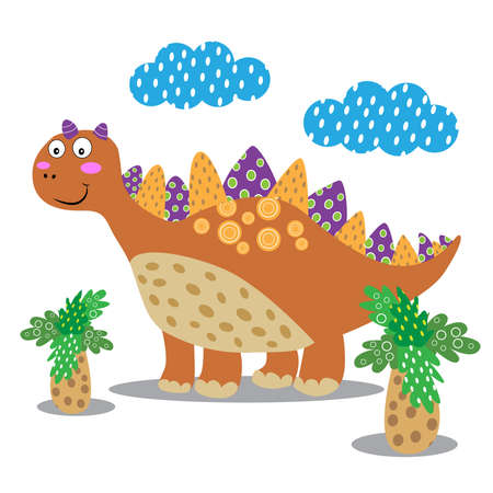 Illustration dinosaur vector cute pattern colorful for kids room, card, poster.のイラスト素材