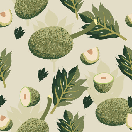 A seamless pattern of breadfruit. vector illustration.のイラスト素材
