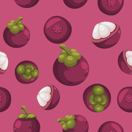 A seamless pattern of Mangosteen. vector illustration.のイラスト素材