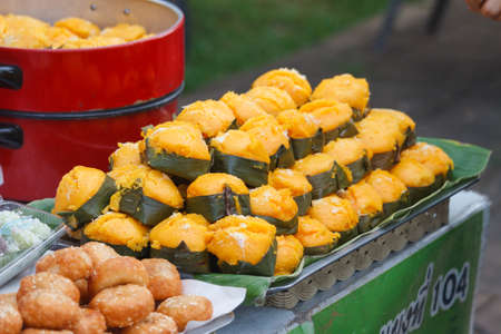 Toddy palm cakes in market ,Thai street foodの写真素材