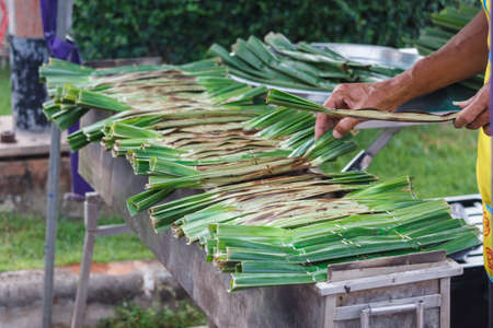 Typical Thai desserts for sale at a market,Thai street foodの写真素材