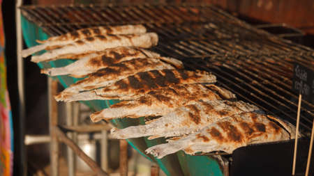 Charcoal griiled, salt grilld fish barbecue,Thai street foodの写真素材