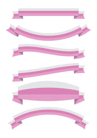 set of pink ribbon banner icon, flat  style,ribbon banner vector on white backgroundのイラスト素材