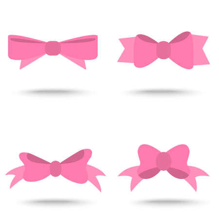 set of pink bow for celebration christmas and birthday, flat design isolated on white background, bow  for business and design. Design elementsのイラスト素材