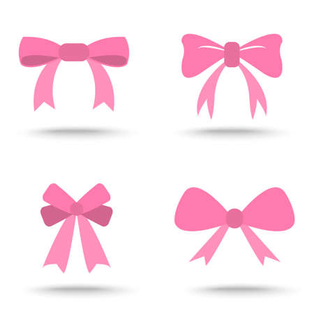 set of pink bow for celebration christmas and birthday, flat design isolated on white background,bow  for business and design. Design elementsのイラスト素材