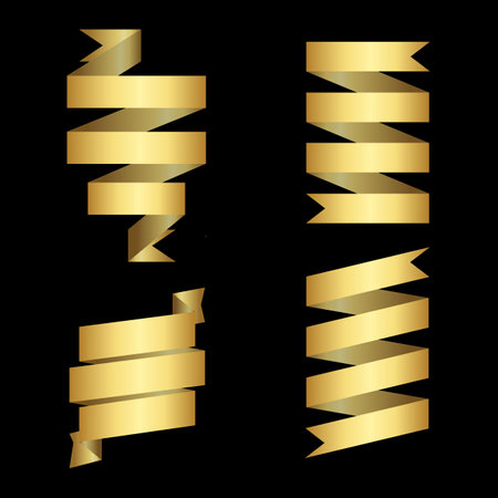 set of Gold Ribbon Isolated on black Background,Vector illustrationのイラスト素材