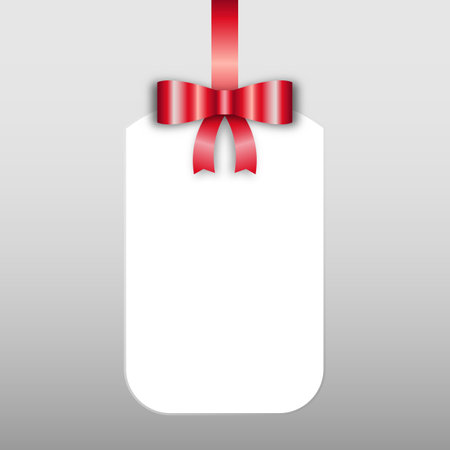 Blank white paper 
square frame hanging with shiny red ribbon and bow,Vector illustration,banner about valentine's day,holiday,sale,web,happy new yearのイラスト素材