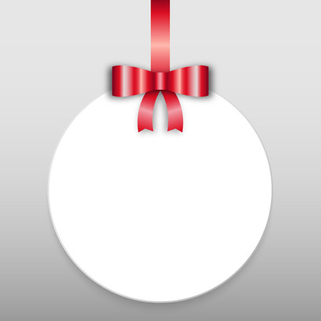 Blank white paper round frame hanging with shiny red ribbon and bow,Vector illustration,banner about valentine's day,holiday,sale,web,happy new yearのイラスト素材