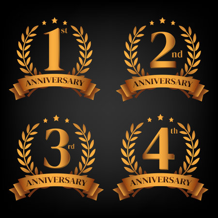 set of golden anniversary logo,with Laurel Wreath and gold ribbon,symbol for logo mock up about celebrate and anniversaryのイラスト素材