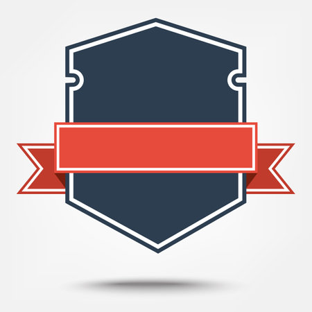 red ribbon on shield isolated on white background,flat  vector style,Vector illustrationのイラスト素材