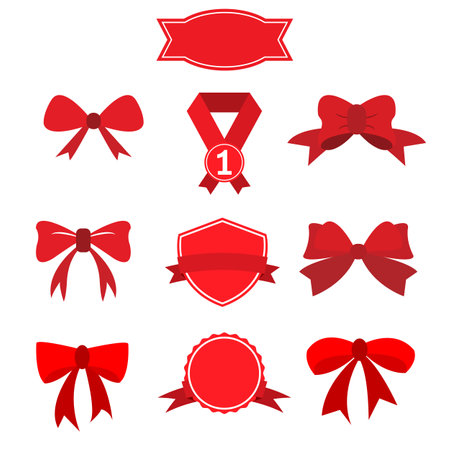set of red bow and shield,Vector illustration. Place for your text. bow for business and design. Design elementsのイラスト素材