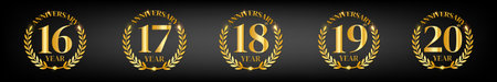 set of golden anniversary logo,with Laurel Wreath and gold ribbon,symbol for logo mock up about celebrate and anniversaryのイラスト素材