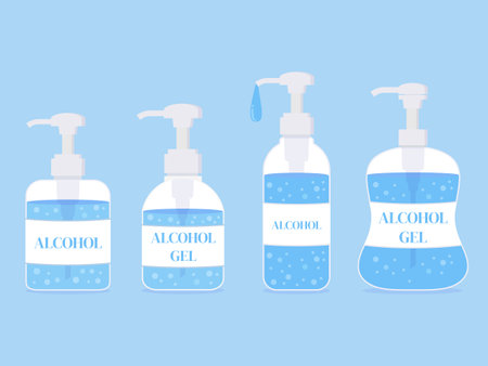 set of Hand sanitizer pump bottle vector,Hand wash gel symbol.のイラスト素材