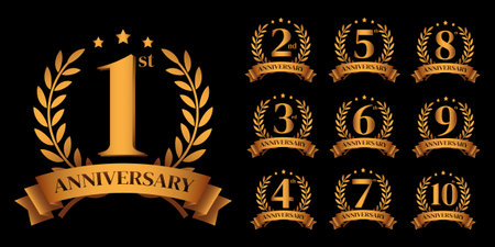 set of golden anniversary logo,Vector golden numbers. 1, 2, 3, 4, 5, 6, 7, 8, 9, 10, logo design. vector illustrationのイラスト素材