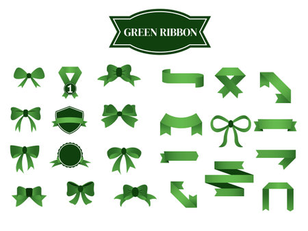 set of green bow ,green ribbon and shield,Vector illustration. Place for your text. bow for business and design. Design elementsのイラスト素材