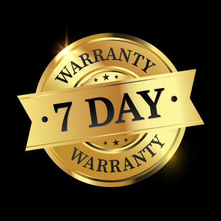 7 day warranty logo with golden shield and golden ribbon.Vector illustration.のイラスト素材