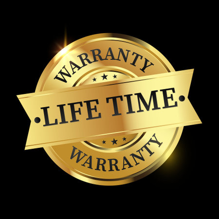 lifetime warranty logo with golden shield and golden ribbon.Vector illustration.のイラスト素材