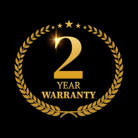 2 year warranty logo with golden shield and golden ribbon.Vector illustration.のイラスト素材