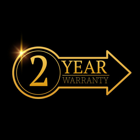 2 year warranty logo with golden shield and golden ribbon.Vector illustration.のイラスト素材