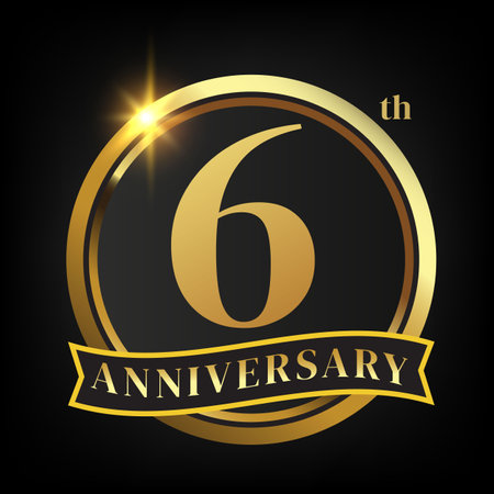 6th golden anniversary logo,with Laurel Wreath and gold ribbon Vector Illustrationのイラスト素材