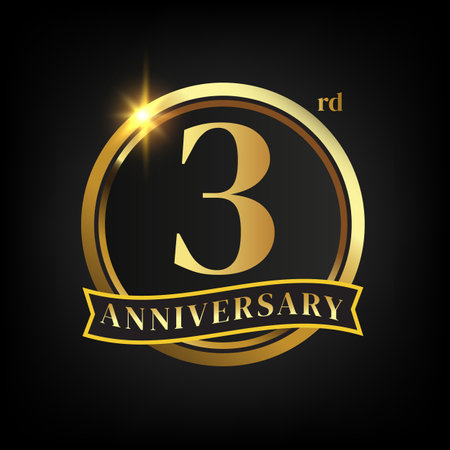 3rd golden anniversary logo,with Laurel Wreath and gold ribbon Vector Illustrationのイラスト素材