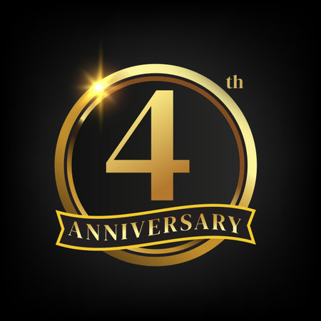 4th golden anniversary logo,with Laurel Wreath and gold ribbon Vector Illustrationのイラスト素材