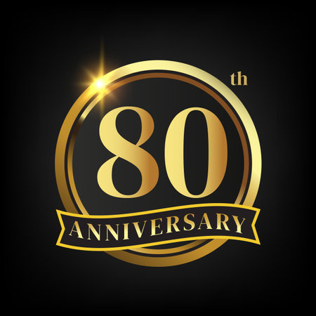 80th golden anniversary logo,with Laurel Wreath and gold ribbon Vector Illustrationのイラスト素材