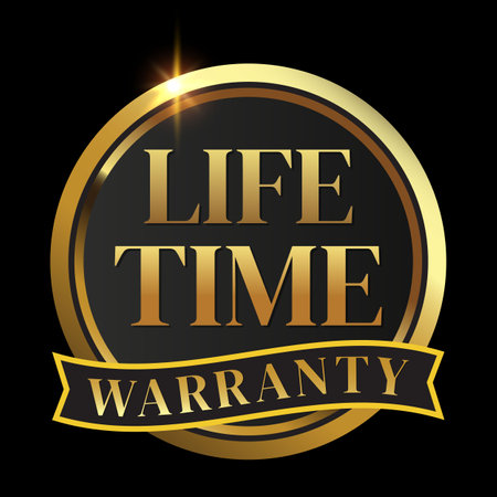 lifetime warranty logo with golden shield and golden ribbon.Vector illustration.のイラスト素材