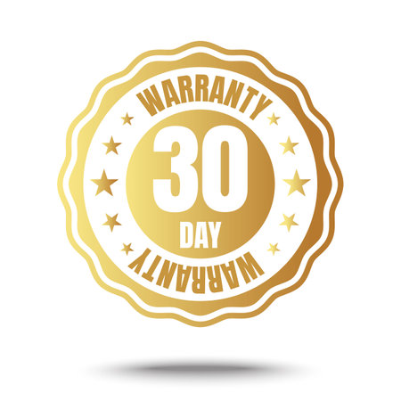 30 years anniversary golden label with stars. Vector illustration isolated on white background.