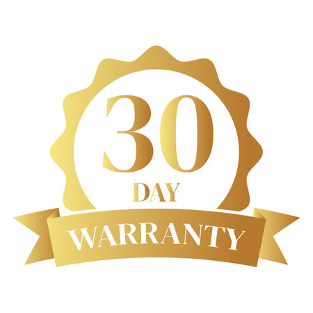 30 day warranty logo with golden shield and golden ribbon.Vector illustration.のイラスト素材