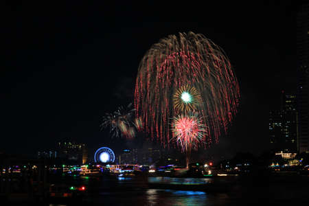 New Year fireworks display on the river, Bangkok