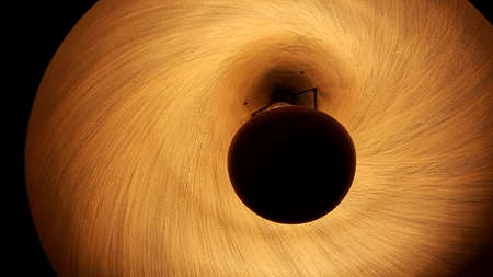 Abstract wooden ceiling lamp, up risen angle viewの写真素材