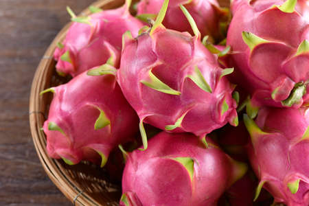 Dragon fruit in the market, Thailand. healthy weight loss fruit. A pitaya or pitahaya is the fruit of several cactus species indigenous to the Americas. or It is a plant in family as cactus.の写真素材