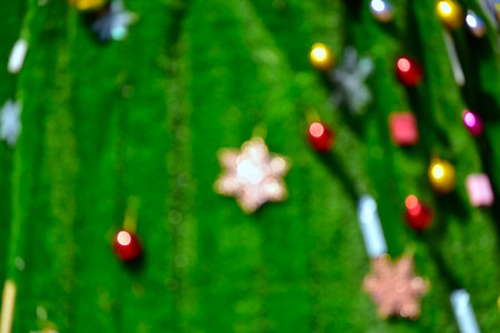 Christmas tree decorations on blurred background