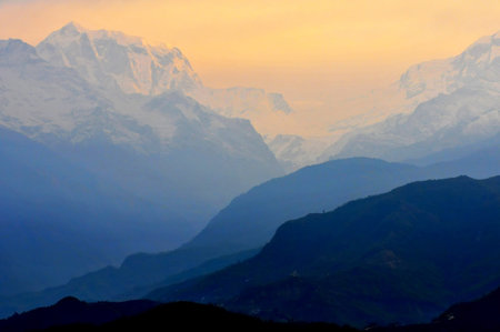 Beautiful mountain landscape of a big snowy mountain range Morning view of the Ama Dablam (6814 m) -...