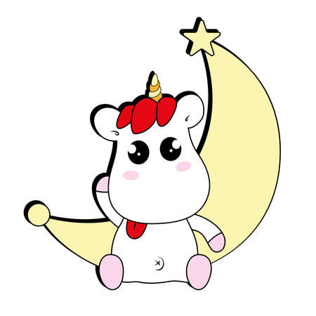 Chubby Unicorn With Lovely Smileのイラスト素材