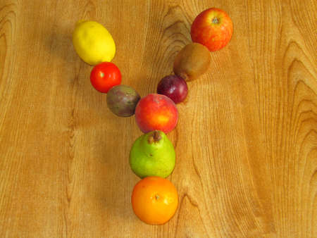 A selection of fruit in the shape of the letter Yの写真素材