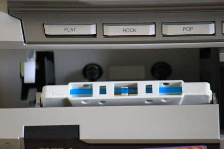 A cassette loaded into a Hi-fi and ready to playの写真素材
