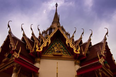 The roof of Wang Som Boon Temple at Sa Kaeo Thailand.の写真素材